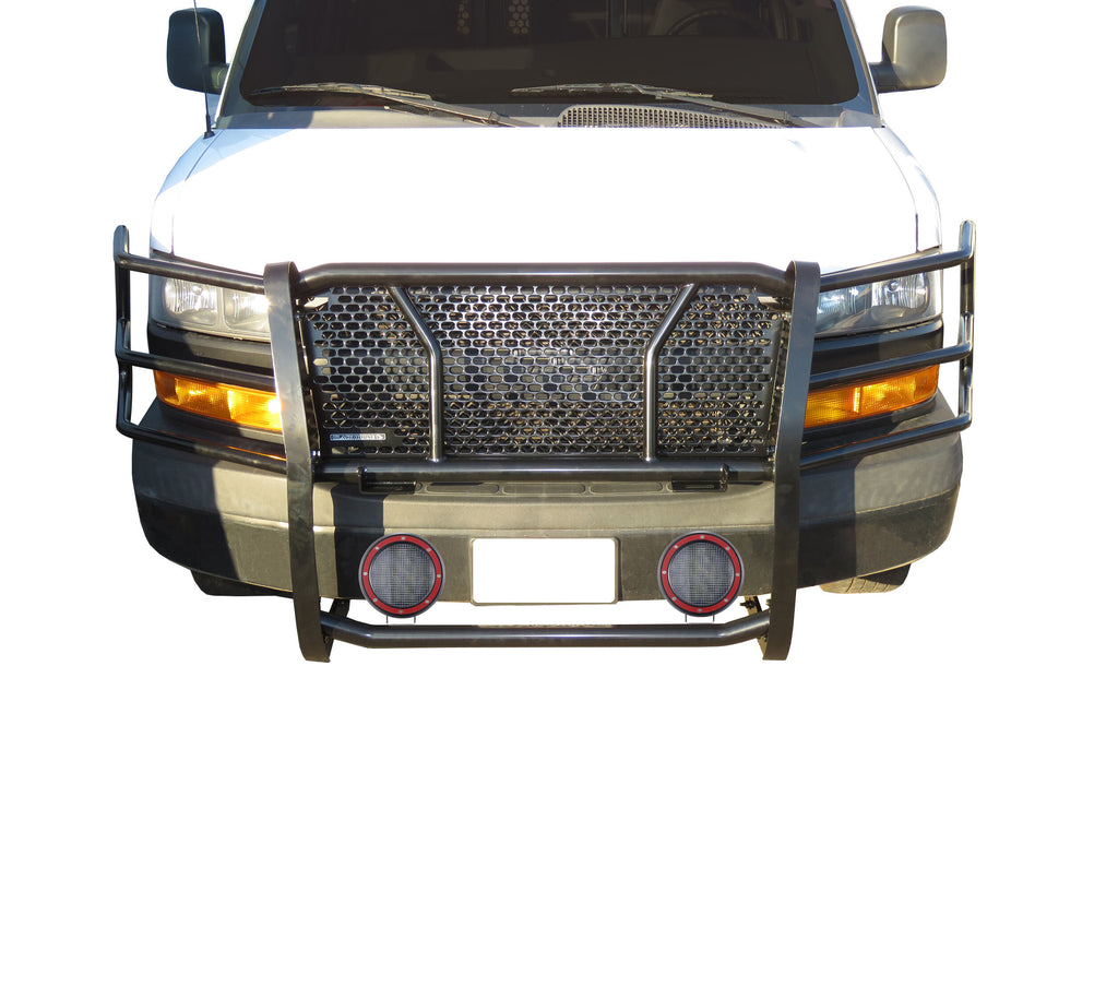 Black Horse Off Road RU-GV02MA-B-PLFR Rugged Heavy Duty Grille Guard Kit for Select Chevrolet Express 1500, Chevrolet Express 2500, Chevrolet Express 3500, Chevrolet Express 4500, Chevrolet Express Cargo
