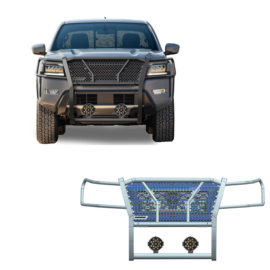 Black Horse Off Road RU-NIFR22-B-PLB Rugged Heavy Duty Grille Guard Kit for Select Nissan Frontier