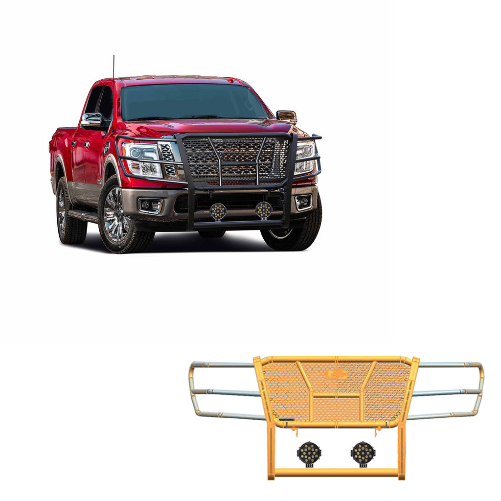 Black Horse Off Road RU-NITI17-B-PLB Rugged Heavy Duty Grille Guard Kit for Select Nissan TITAN