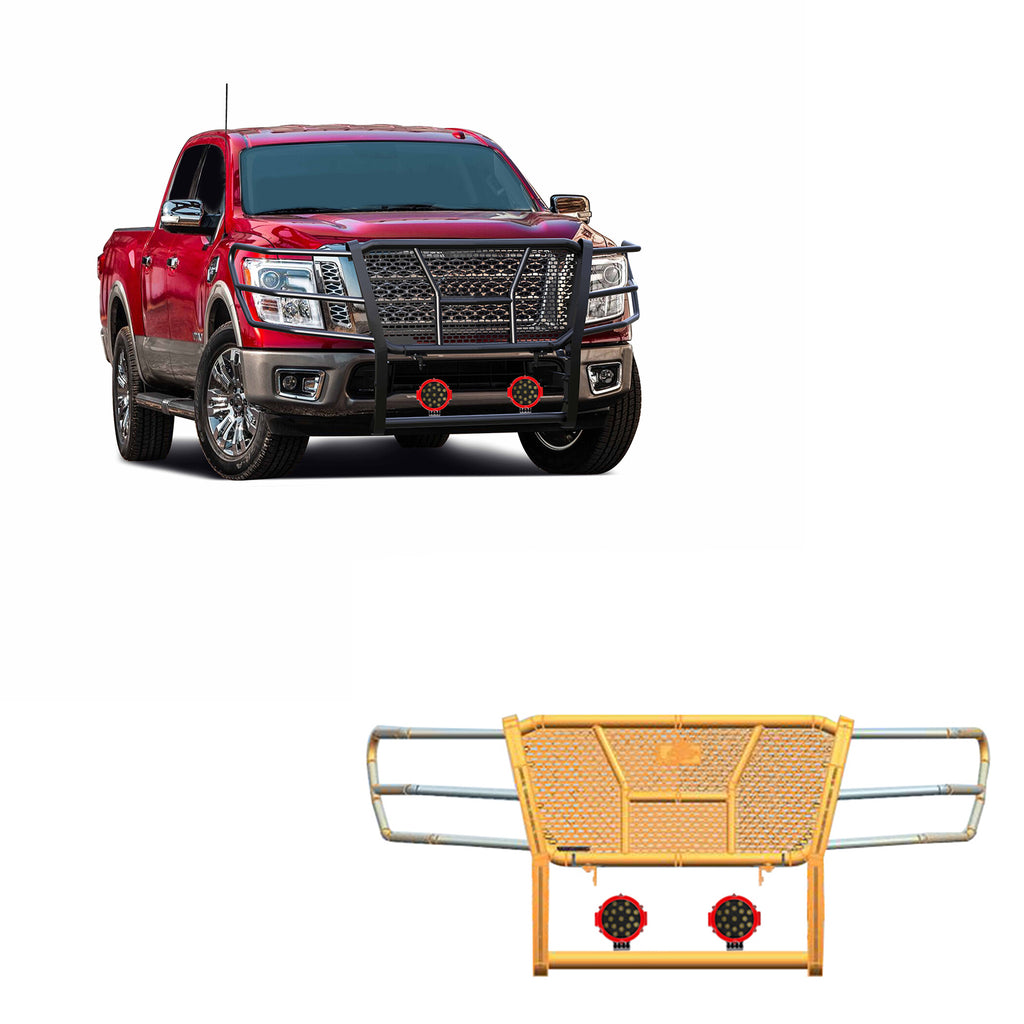 Black Horse Off Road RU-NITI17-B-PLR Rugged Heavy Duty Grille Guard Kit for Select Nissan TITAN