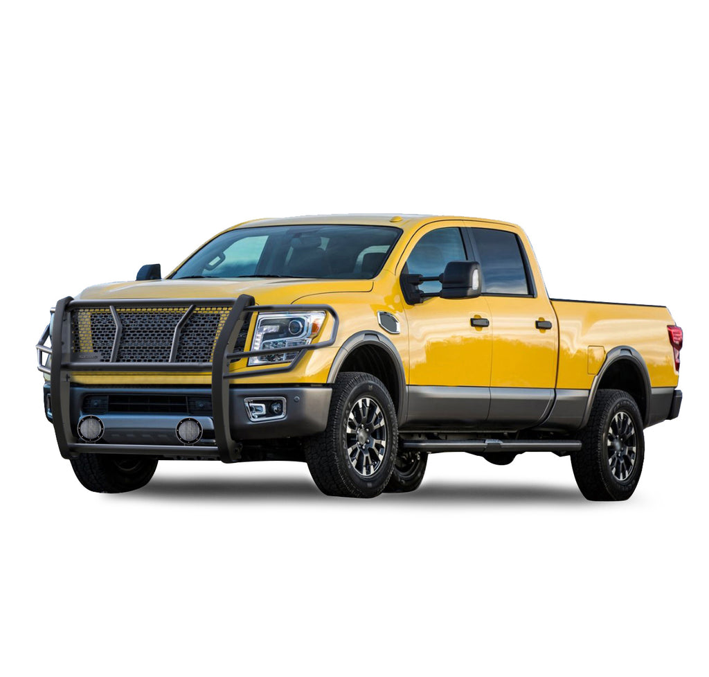 Black Horse Off Road RU-NIXD16-B-PLFB Rugged Heavy Duty Grille Guard Kit for Select Nissan TITAN XD