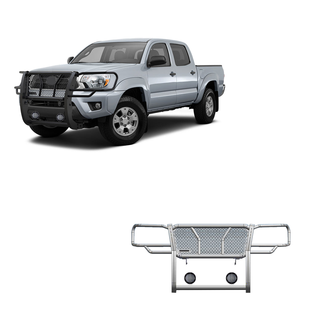 Black Horse Off Road RU-TOTA05-B-PLFB Rugged Heavy Duty Grille Guard Kit for Select Toyota Tacoma