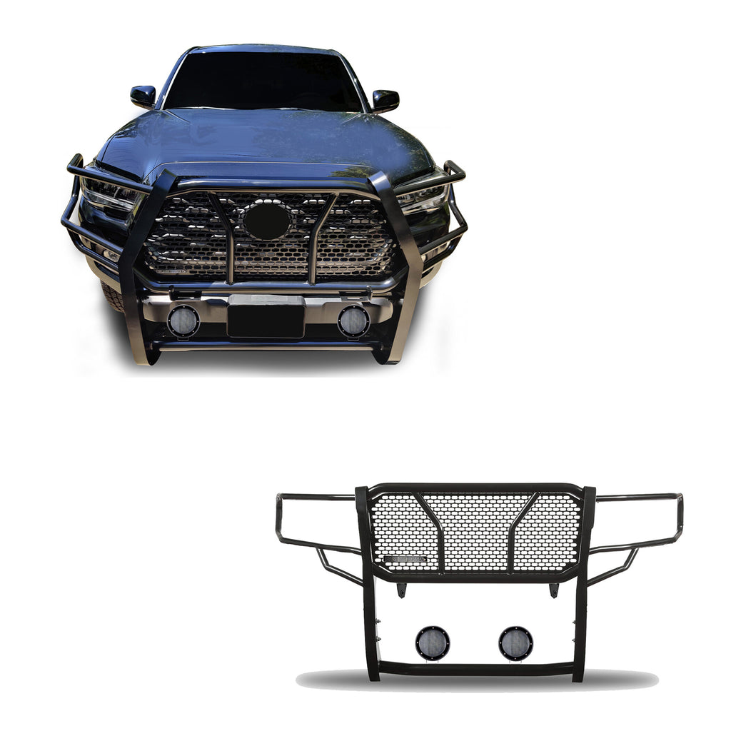 Black Horse Off Road RU-TOTA16-B-PLFB Rugged Heavy Duty Grille Guard Kit for Select Toyota Tacoma
