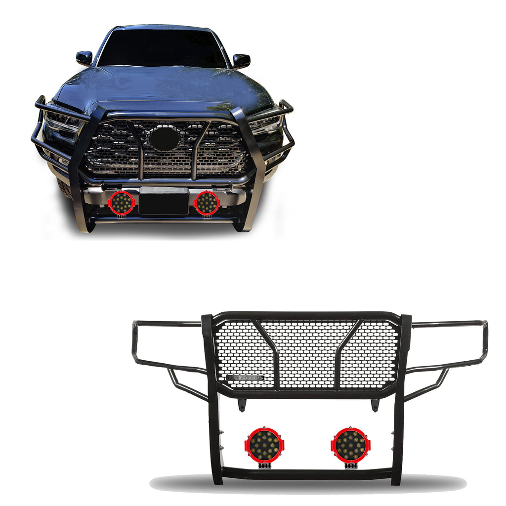Black Horse Off Road RU-TOTA16-B-PLR Rugged Heavy Duty Grille Guard Kit for Select Toyota Tacoma
