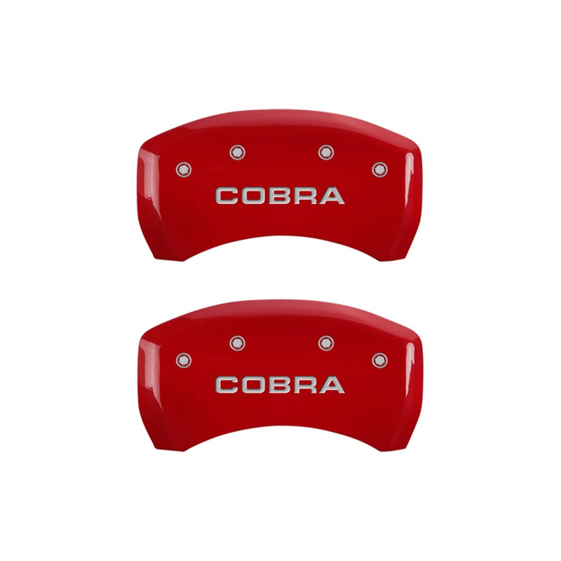 Rear-Set-2-Caliper-Covers-Engraved-Rear-Cobra-Red-Finish-Silver-Ch