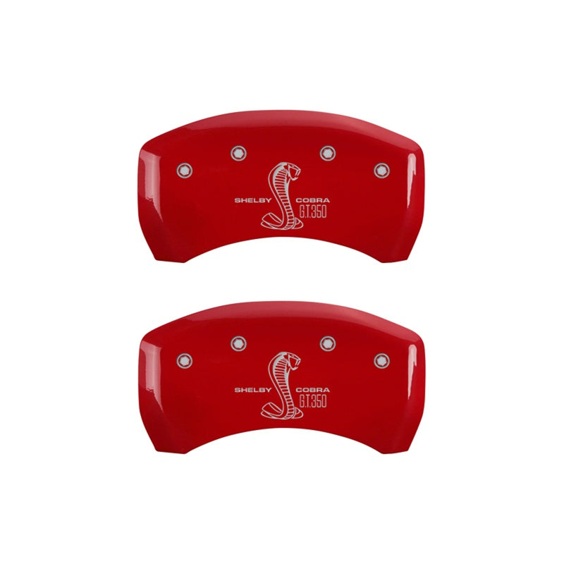 Rear-Set-2-Caliper-Covers-Engraved-Rear-Gt350-Shelby--Cobra-Red-Finish-Silver-Ch