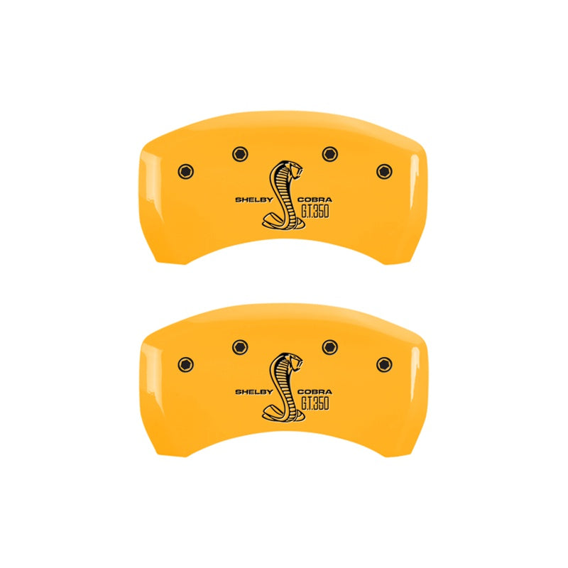 Rear-Set-2-Caliper-Covers-Engraved-Rear-Gt350-Shelby--Cobra-Yellow-Finish-Black-Ch