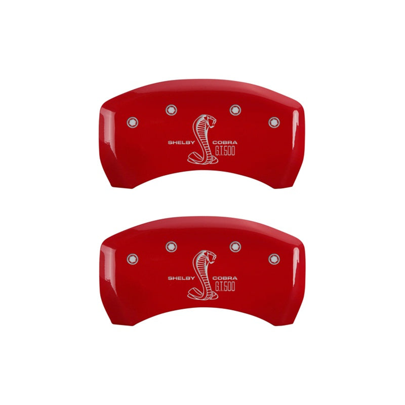 Rear-Set-2-Caliper-Covers-Engraved-Rear-Gt500-Shelby--Cobra-Red-Finish-Silver-Ch
