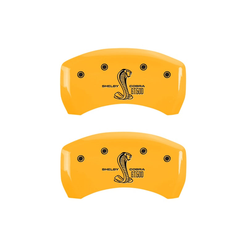Rear-Set-2-Caliper-Covers-Engraved-Rear-Gt500-Shelby--Cobra-Yellow-Finish-Black-Ch