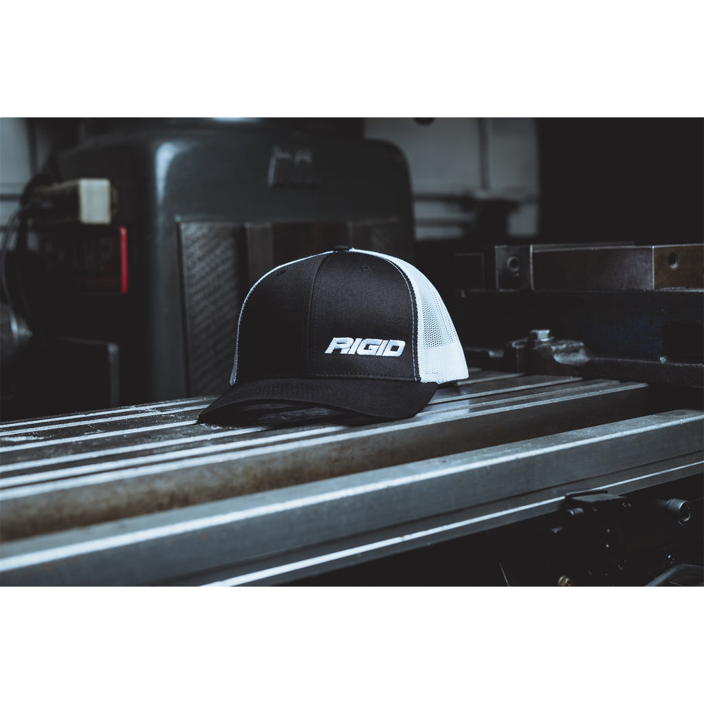 Retro-Trucker-Hat-With-Offset-Logo,-Black-Front,-White-Mesh-Snapback