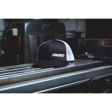Load image into Gallery viewer, Retro-Trucker-Hat-With-Offset-Logo,-Black-Front,-White-Mesh-Snapback