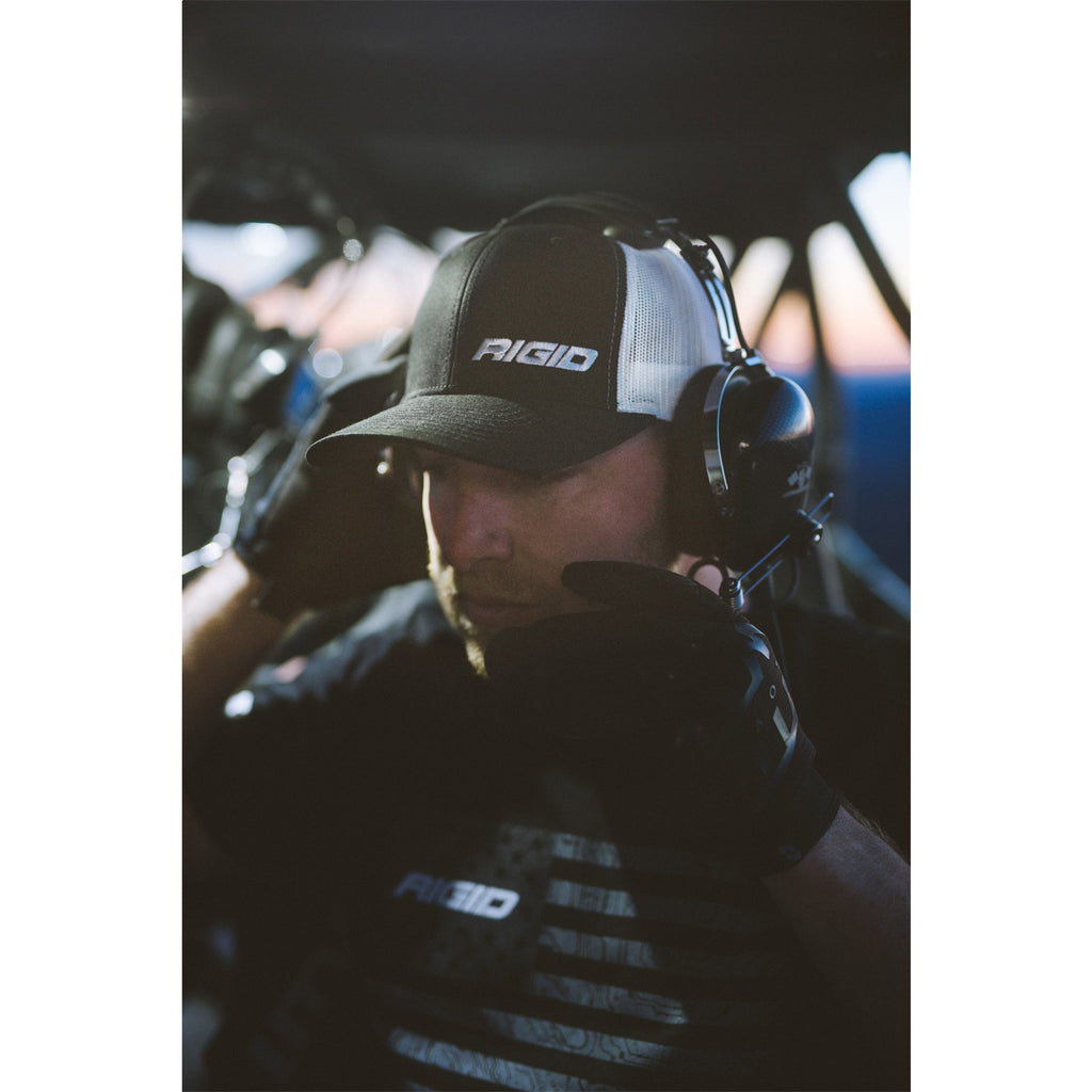 Retro-Trucker-Hat-With-Offset-Logo,-Black-Front,-White-Mesh-Snapback