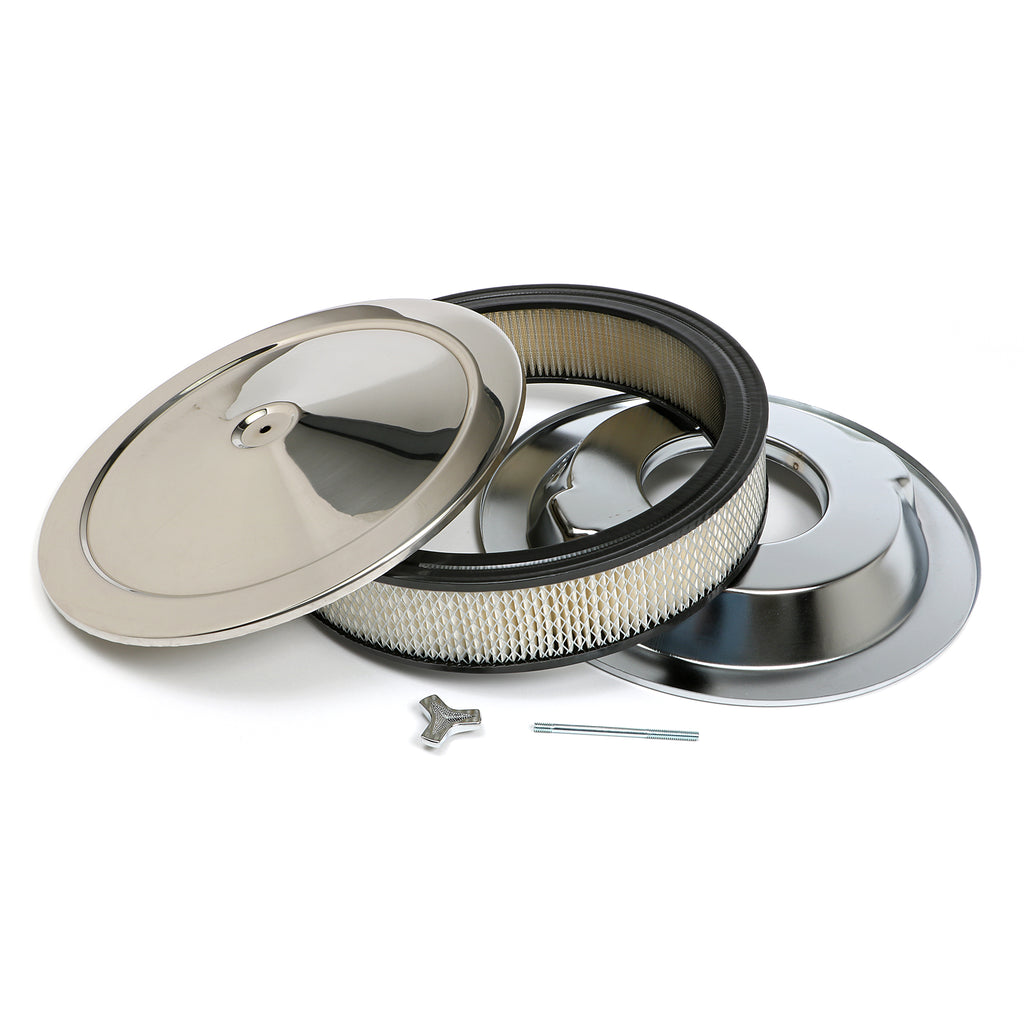Round-Air-Cleaner-Set-(Paper-Element);-14-In.-Dia.;-3-In.-Tall;-Stainless-Steel195964-Pontiac-Engin