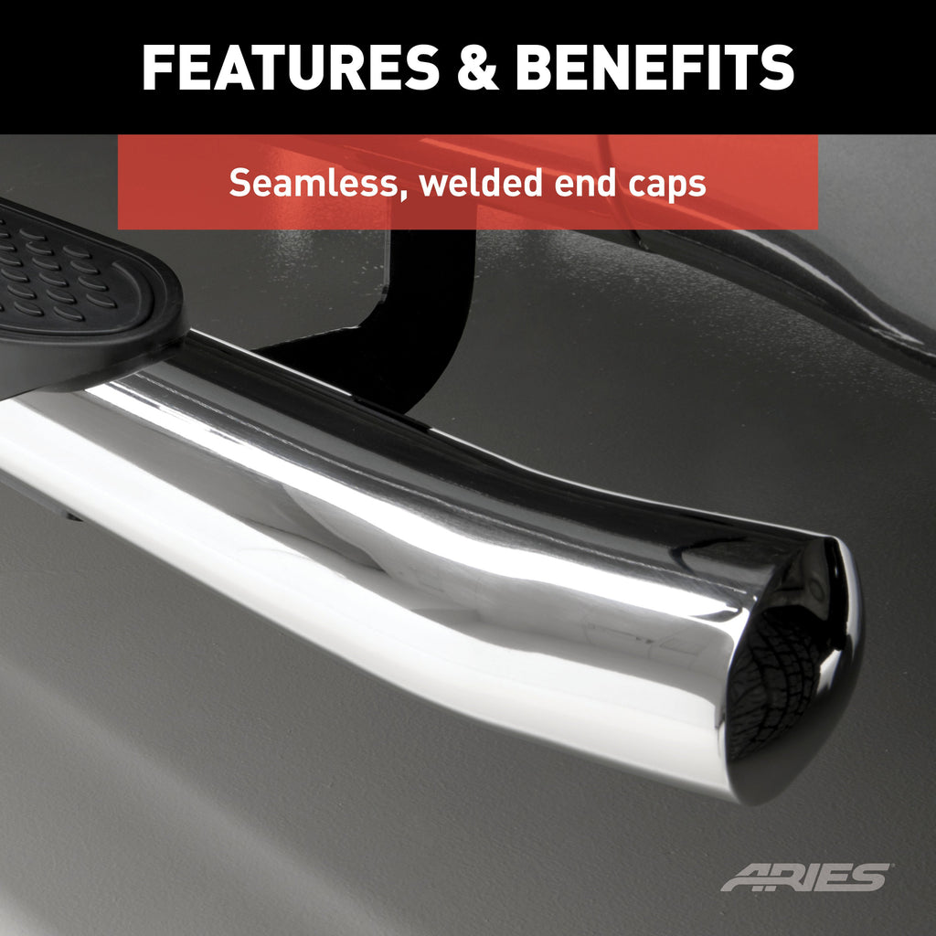 ARIES S222023-2 4-Inch Oval Polished Stainless Steel Nerf Bars, Select Toyota Tundra CrewMax for Select Toyota Tundra