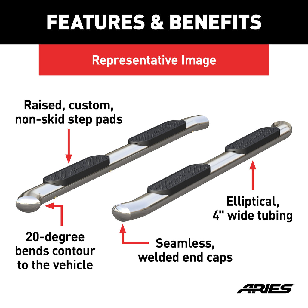 ARIES S223039-2 4" Polished Stainless Oval Side Bars, Select Ford F-150 for Select Ford F-150