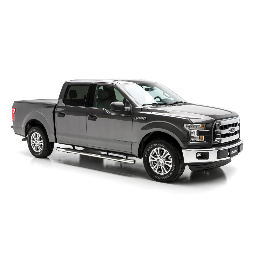 ARIES S223044-2 4" Polished Stainless Oval Side Bars, Select Ford F150, F250, F350, F450, F550 for Select Ford F-150