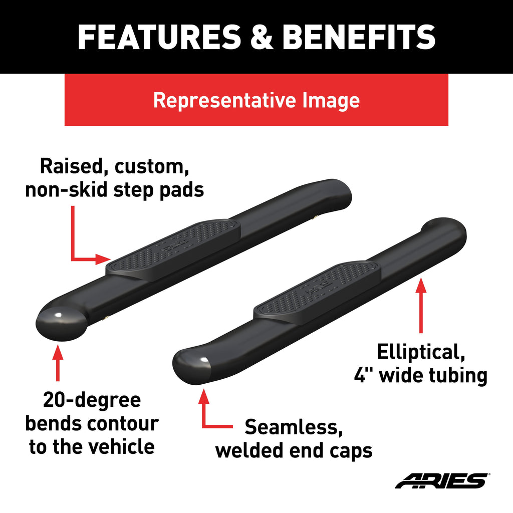 ARIES S224047 4" Black Steel Oval Side Bars, Select Ford Bronco 2-Door for Select Ford Bronco