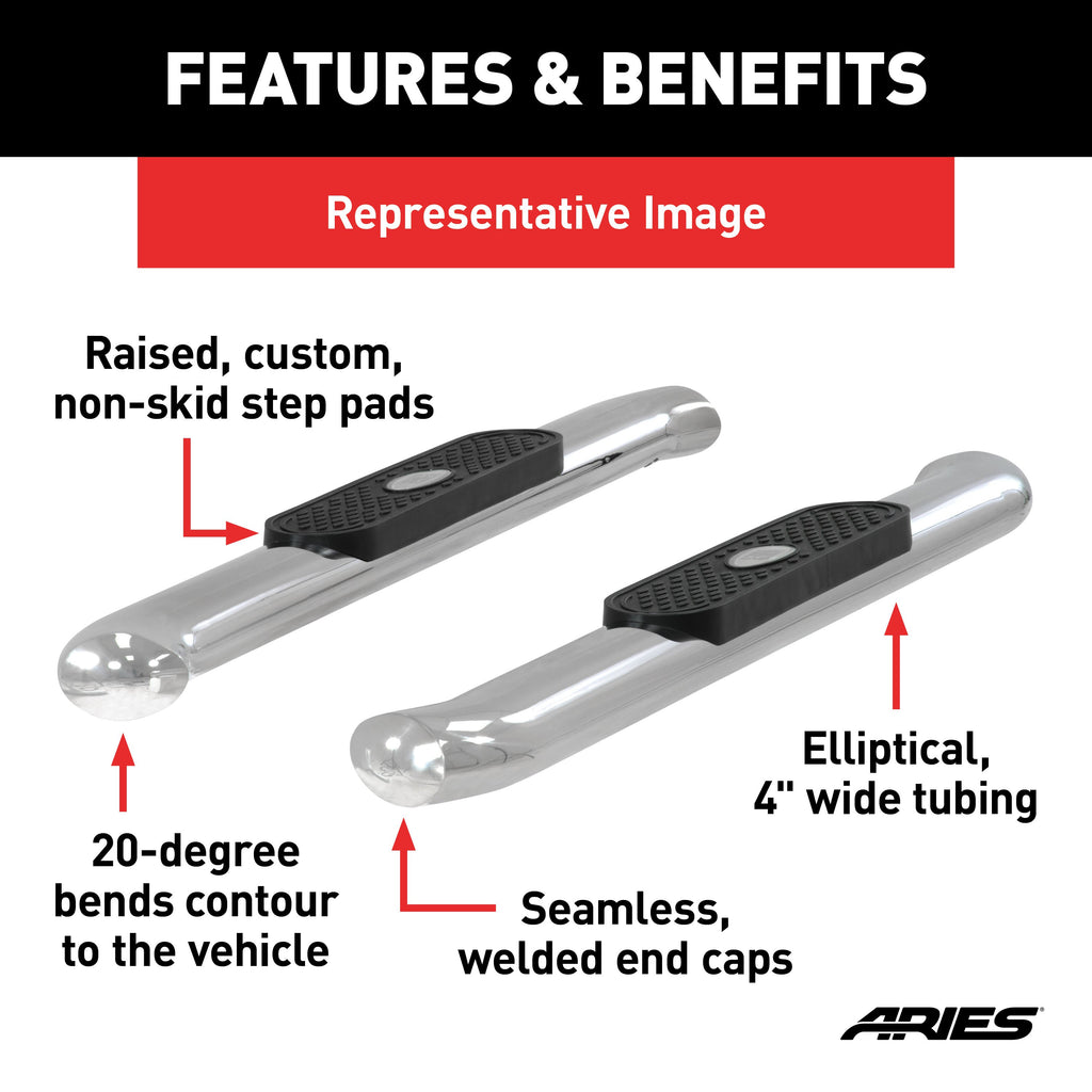 ARIES S225039-2 4" Polished Stainless Oval Side Bars, Select Dodge, Ram 1500, 2500, 3500 for Select Ram 2500