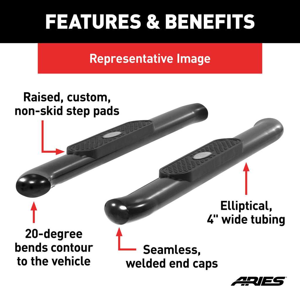 ARIES S225039 4" Black Steel Oval Side Bars, Select Dodge, Ram 1500, 2500, 3500 for Select Ram 2500