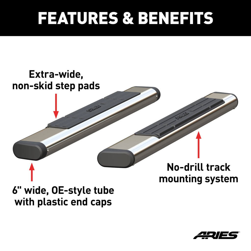 ARIES S2853 6in. x 53in. Polished Stainless Oval Side Bars (No Brackets) - Truck Part Superstore