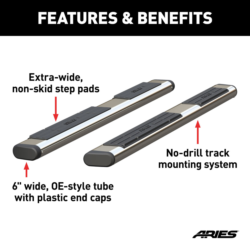 ARIES S2875 6in. x 75in. Polished Stainless Oval Side Bars (No Brackets) - Truck Part Superstore