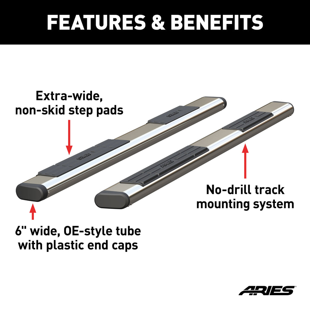 ARIES S2891 6in. x 91in. Polished Stainless Oval Side Bars (No Brackets) - Truck Part Superstore