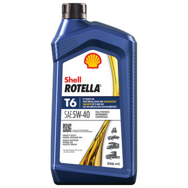 Shell Oil 550049478 Rotella T6 5W40 CK4 HD Synthetic Diesel Engine Oil - 946mL