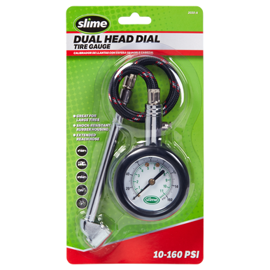 Slime 2020-A 10-160 PSI Dual Head Dial Tire Pressure Gauge with Flexible Hose