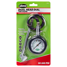Load image into Gallery viewer, Slime 2020-A 10-160 PSI Dual Head Dial Tire Pressure Gauge with Flexible Hose