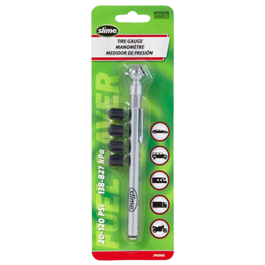 Slime 24026SL 20-120 PSI Pencil Tire Pressure Gauge with Valve Caps
