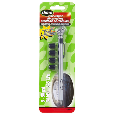 Slime 24037 5-50 PSI Pencil Tire Pressure Gauge with Valve Caps