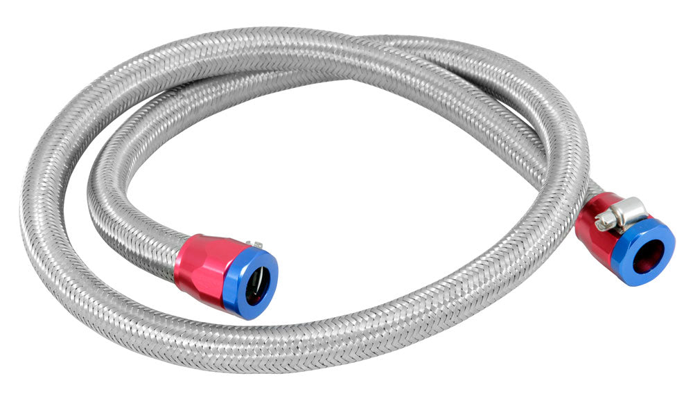 Stainless-Steel-Flex-Fuel-Line-38In.-Id---3Ft.-WClamps-RedBlue