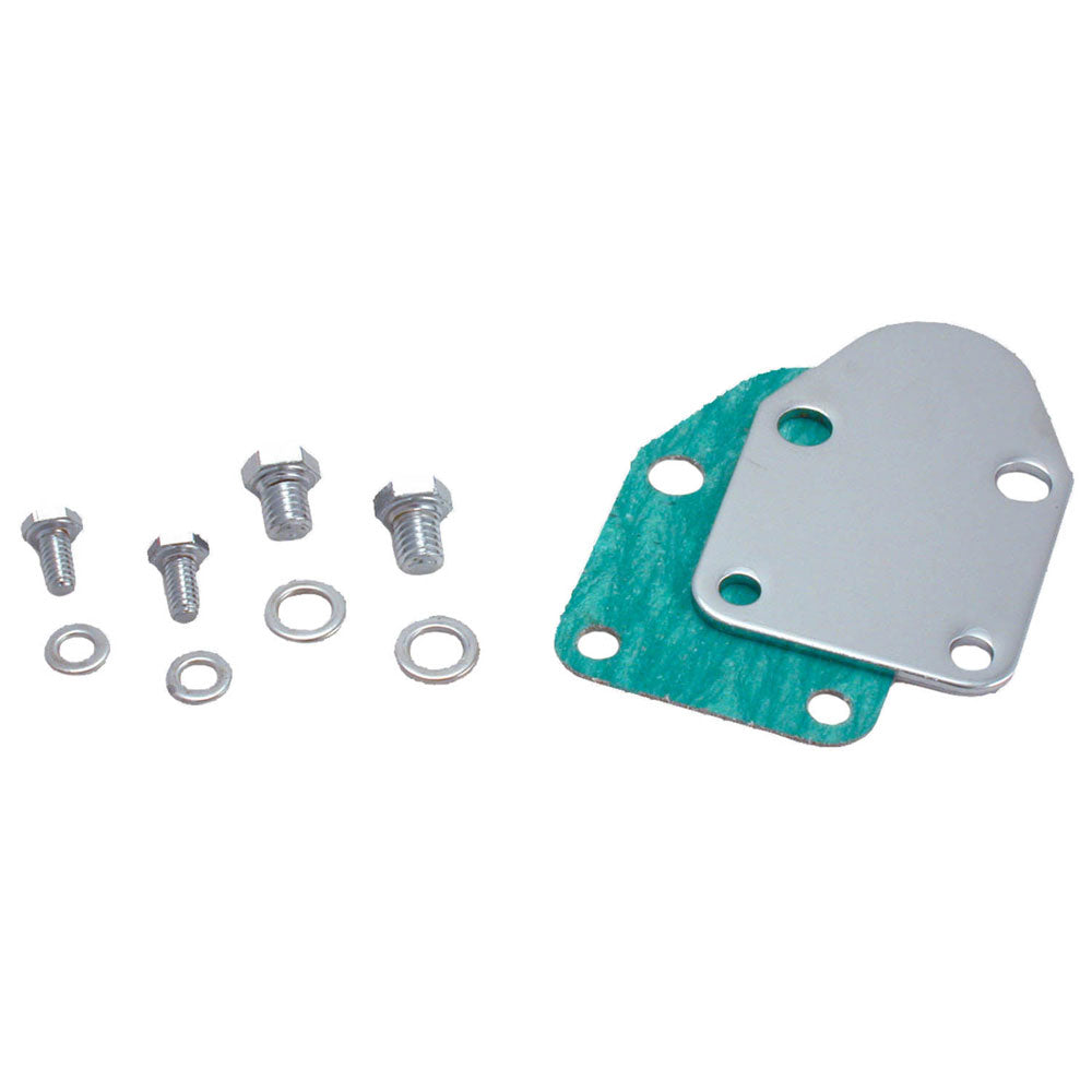 5588-Sbc-Fuel-Pump-Blockoff-Mounting-Plate-W-Bolts-Steel-Chrom