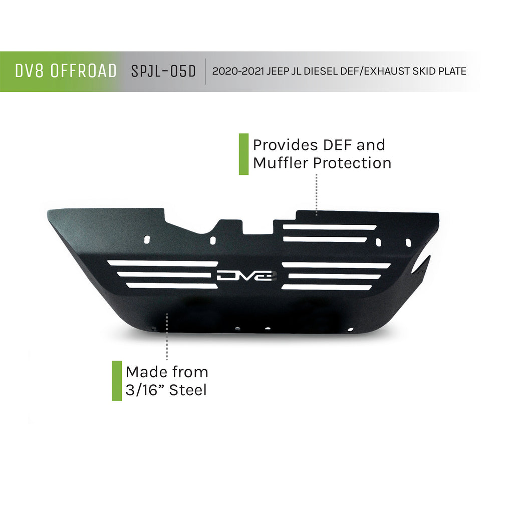 DV8 Offroad SPJL-05D SPJL-05D 20-22 JEEP WRANGLER JL DIESEL DEF TANK / EXHAUST MUFFLER SKID PLATE for Select Jeep Wrangler