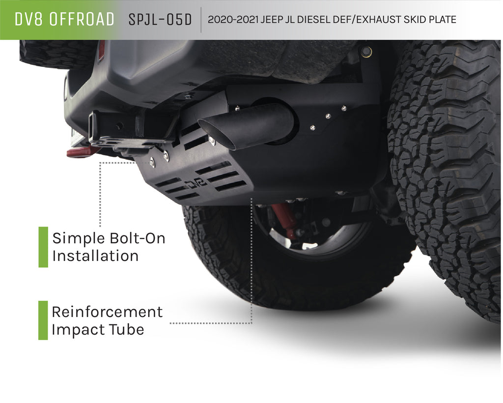 DV8 Offroad SPJL-05D SPJL-05D 20-22 JEEP WRANGLER JL DIESEL DEF TANK / EXHAUST MUFFLER SKID PLATE for Select Jeep Wrangler