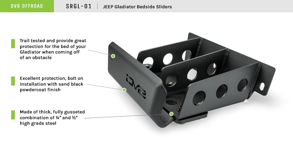 DV8 Offroad SRGL-01 Bedside Rock Slider; Pair for Select Jeep Gladiator