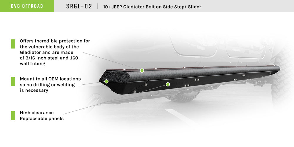 DV8 Offroad SRGL-02 Rock Slider with Step; Pair for Select Jeep Gladiator