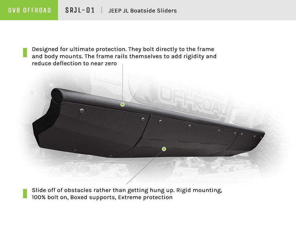 DV8 Offroad SRJL-01 Boat side Rock Slider for Select Jeep Wrangler
