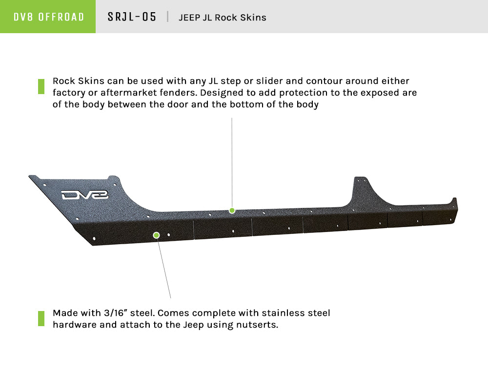 DV8 Offroad SRJL-05 Rock Skins for Select Jeep Wrangler