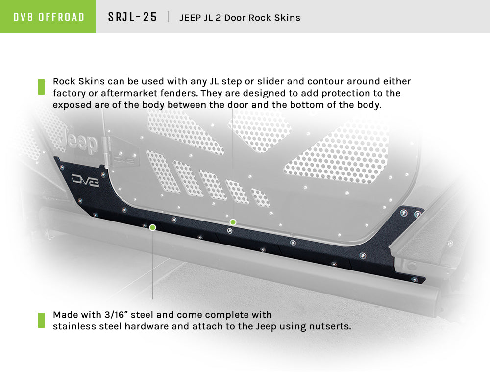 DV8 Offroad SRJL-25 Rock Skins for Select Jeep Wrangler