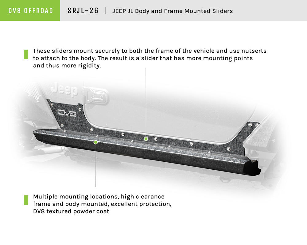 DV8 Offroad SRJL-26 Rock Slider with Rock Skin for Select Jeep Wrangler