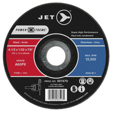 Load image into Gallery viewer, JET 501572 4-1/2 x 1/16 x 7/8 A46PX POWER-XTREME T1 Cut-Off Wheel