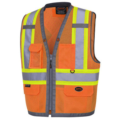 Pioneer _NOT_FOUND The Rock Hi-Vis Poly Mesh Surveyor's Vest - Zipper Closure - Hi-Vis Orange