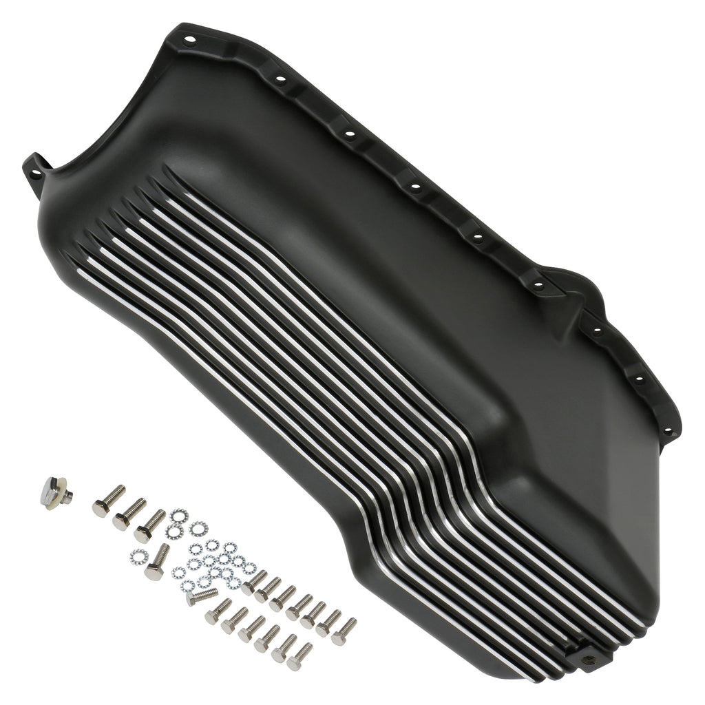 Sb-Chevy-283-350-(55-79)-Finned-Aluminum-Engine-Oil-Pan--Black-Finish