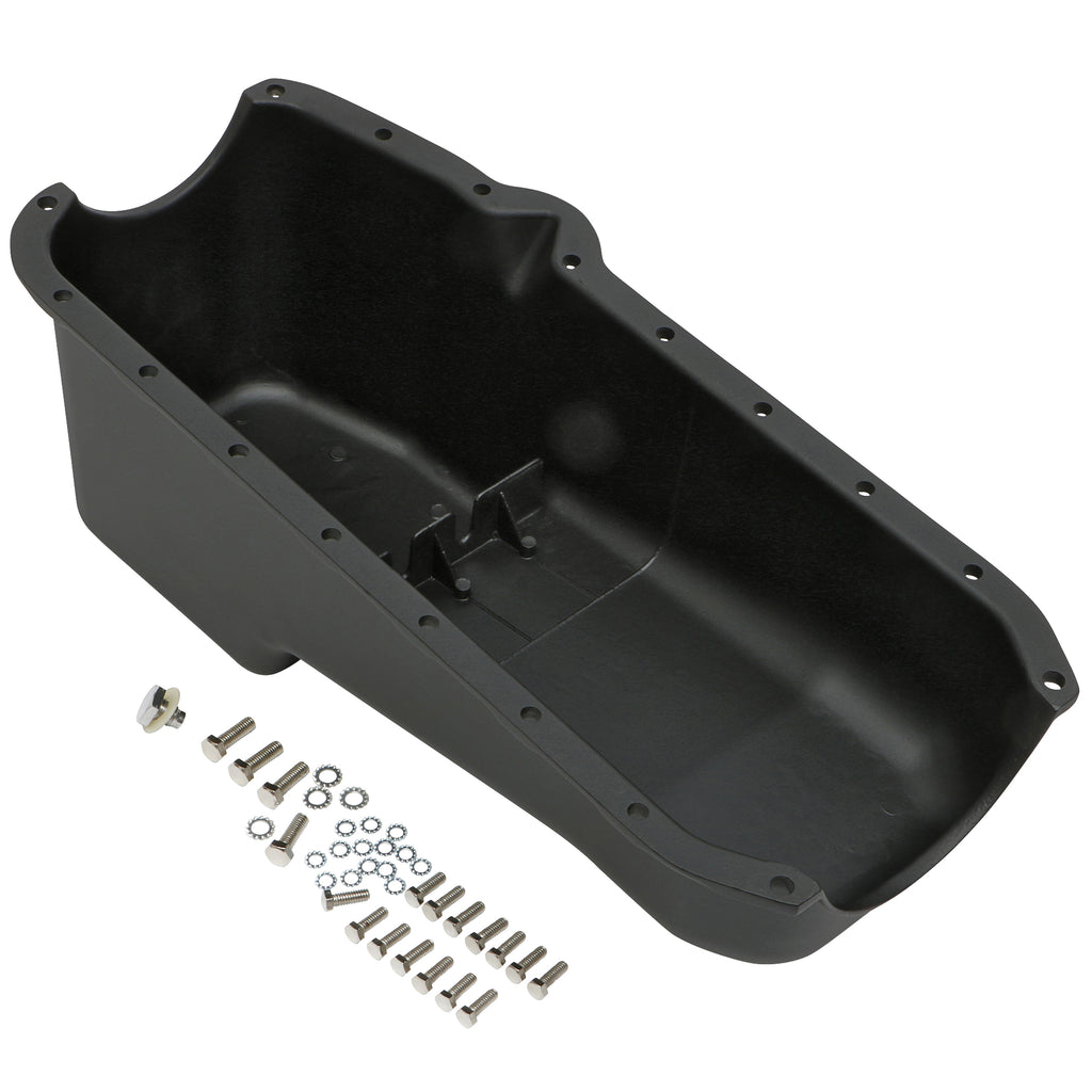 Sb-Chevy-283-350-(55-79)-Finned-Aluminum-Engine-Oil-Pan--Black-Finish