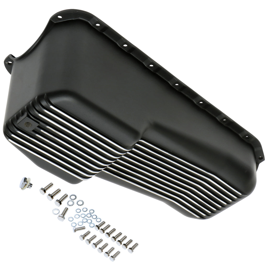 Sb-Chevy-283-350-(55-79)-Finned-Aluminum-Engine-Oil-Pan--Black-Finish
