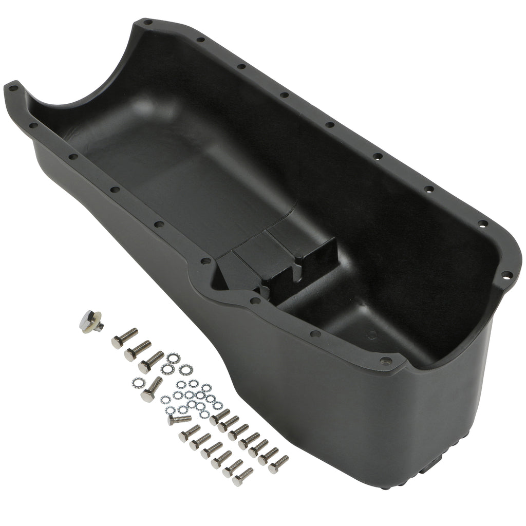 Sb-Chevy-283-350-(55-79)-Finned-Aluminum-Engine-Oil-Pan--Black-Finish