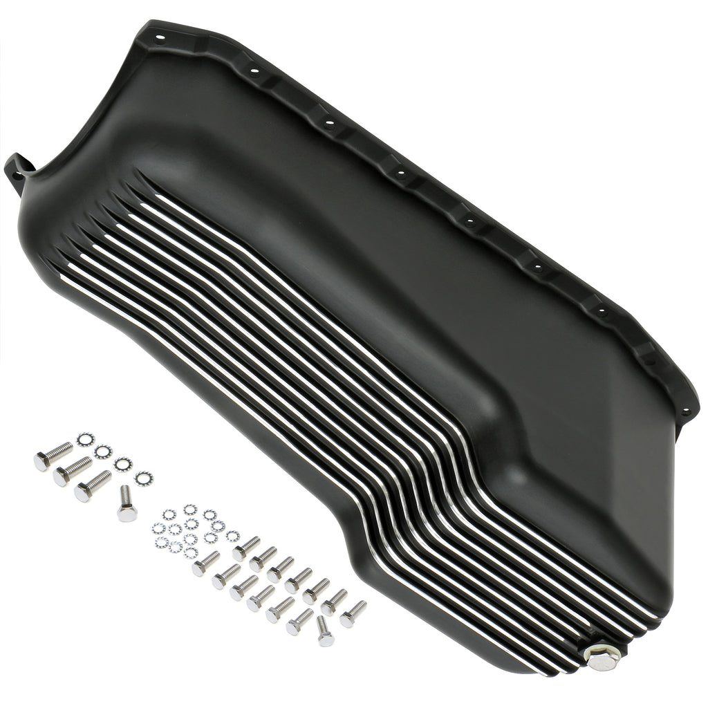 Sb-Chevy-305-350-(80-85)-Finned-Aluminum-Engine-Oil-Pan--Black-Finish