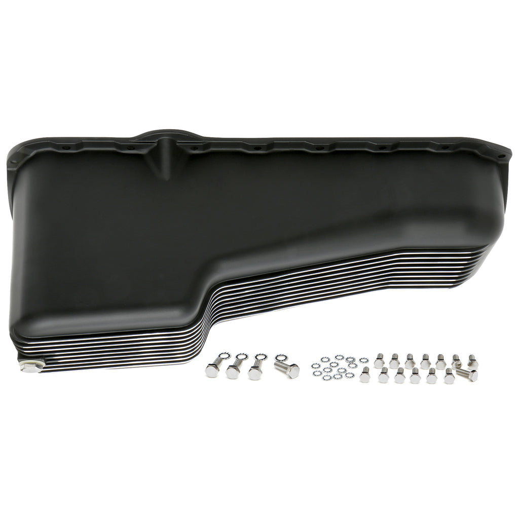 Sb-Chevy-305-350-(80-85)-Finned-Aluminum-Engine-Oil-Pan--Black-Finish