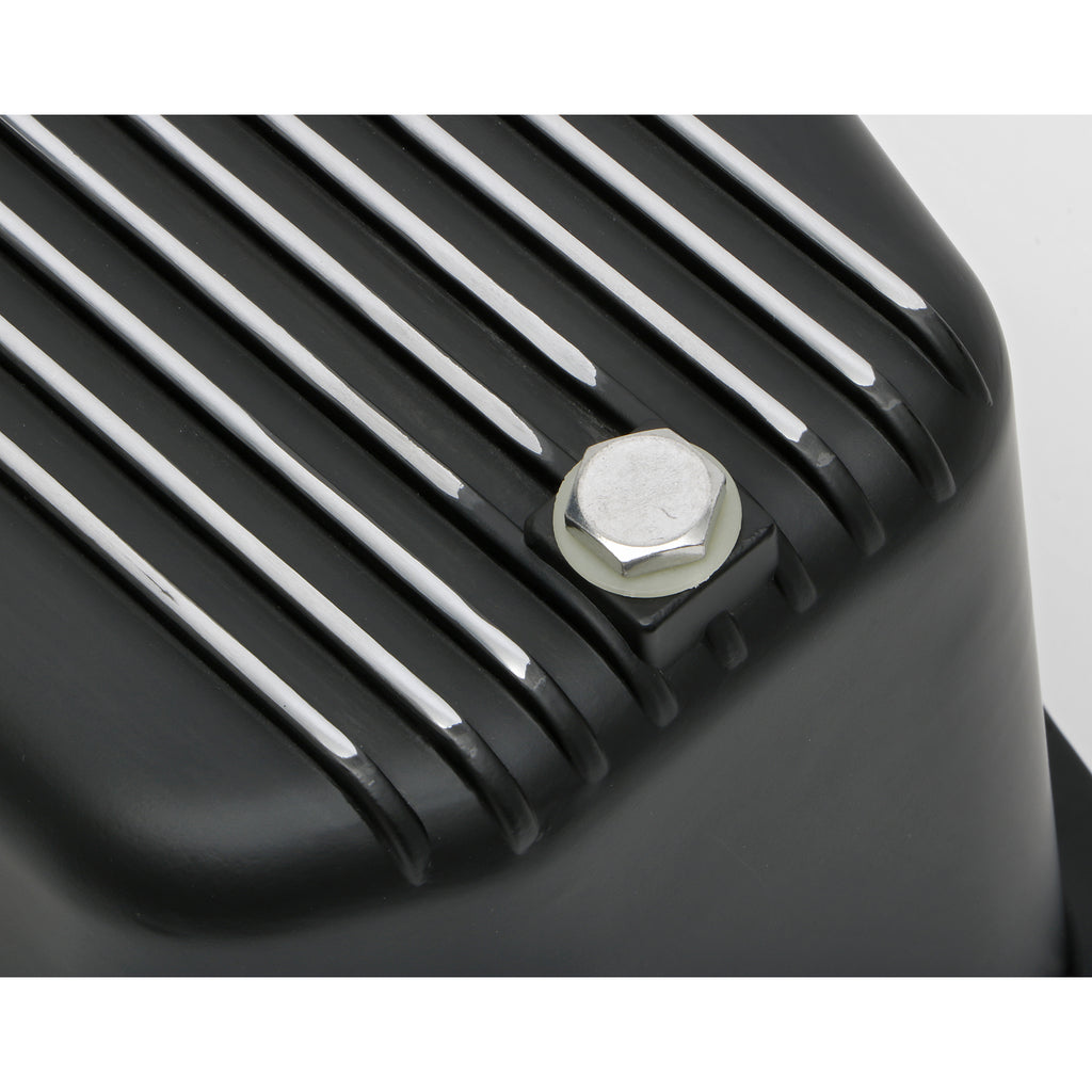 Sb-Chevy-305-350-(80-85)-Finned-Aluminum-Engine-Oil-Pan--Black-Finish